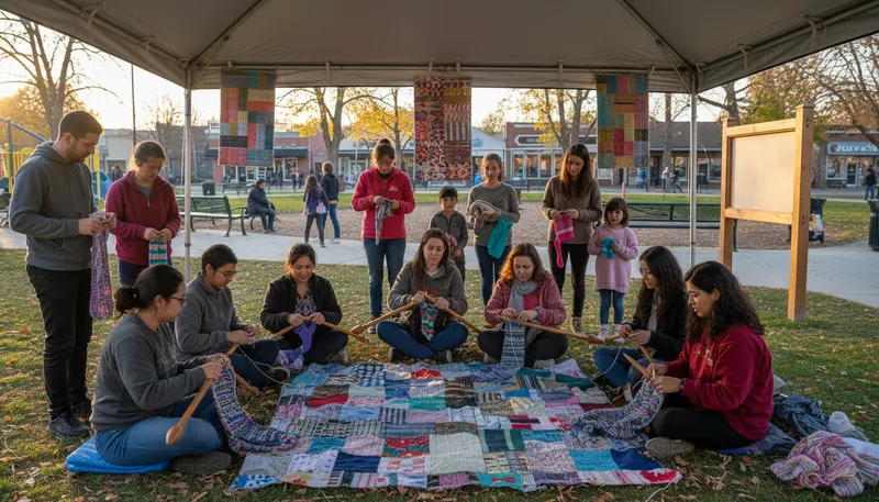 Illustration of knit together: To unite or connect closely.