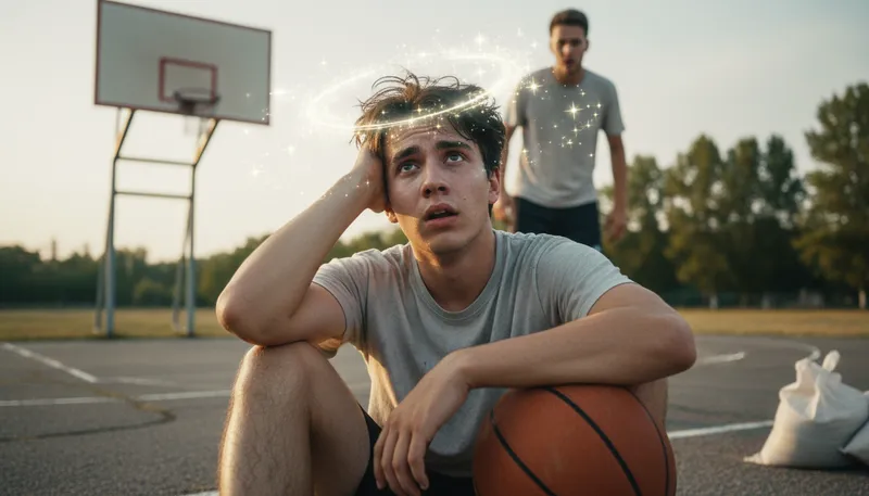 Illustration of see stars: To feel dizzy or faint, often after a hit.