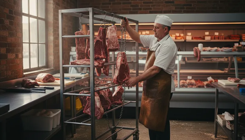 Illustration of meat rack: a place to hang meat for storage.