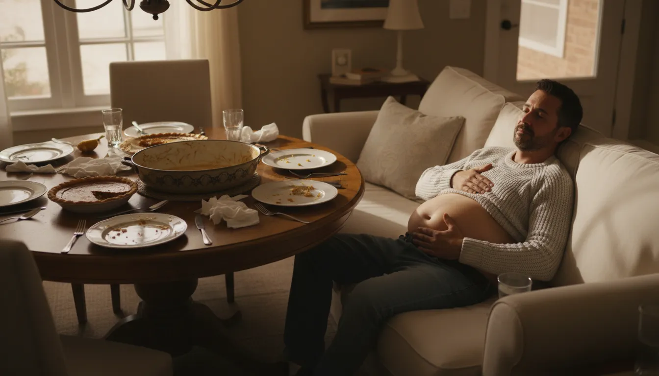 food baby 일러스트: a bloated stomach after overeating
