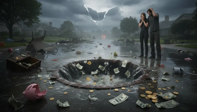 Illustration of go down the drain: Be wasted or lost completely.