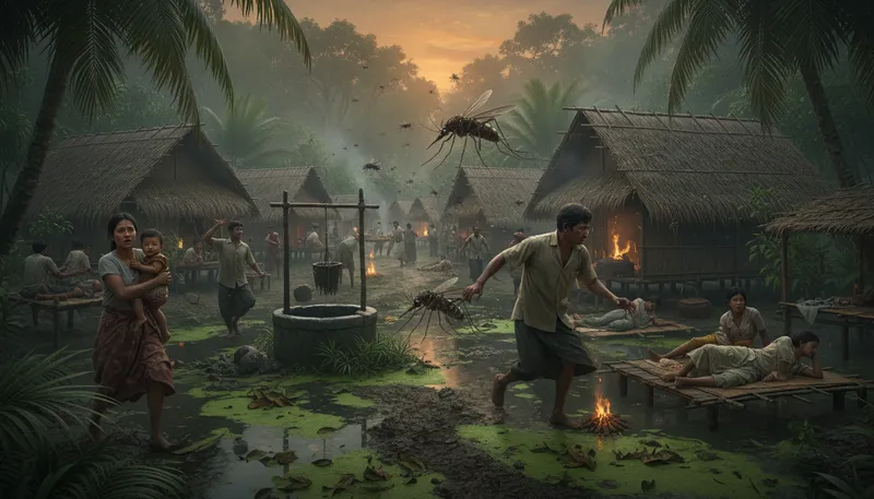 Illustration of malaria: A serious disease caused by infected mosquitoes.