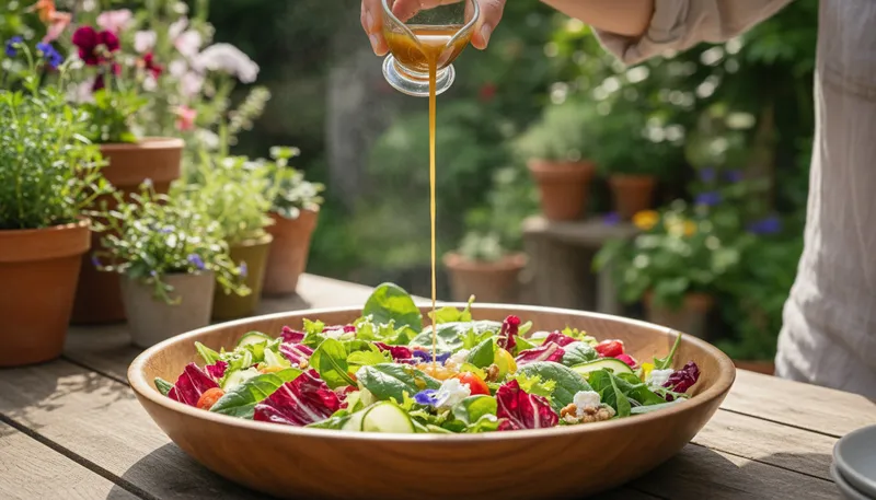 Illustration of vinaigrette: A salad dressing made from oil and vinegar.