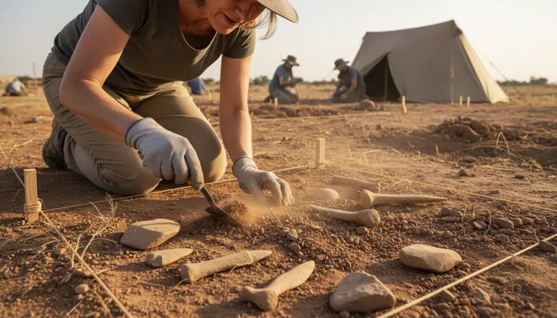 Illustration of archaeologist: A scientist who studies human history through artifacts.