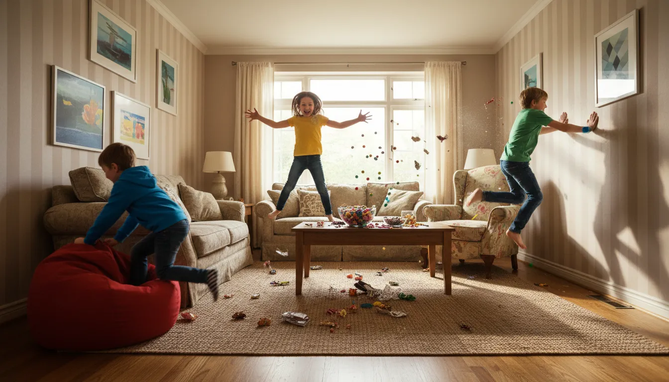 Иллюстрация bounce off the walls: Be overly energetic or excited.