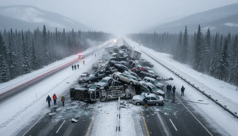 Illustration of pile up: crash involving multiple vehicles