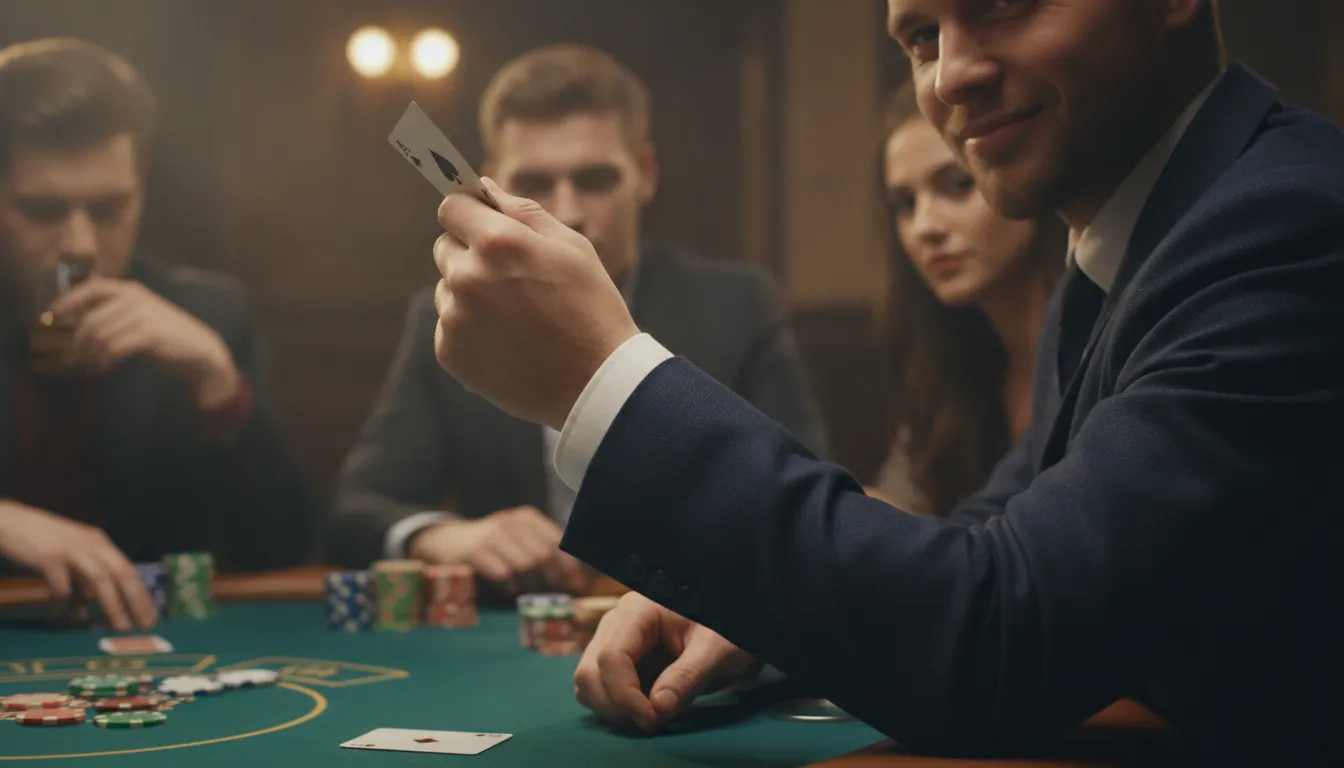 ace up one's sleeve 일러스트: A hidden advantage or secret plan.
