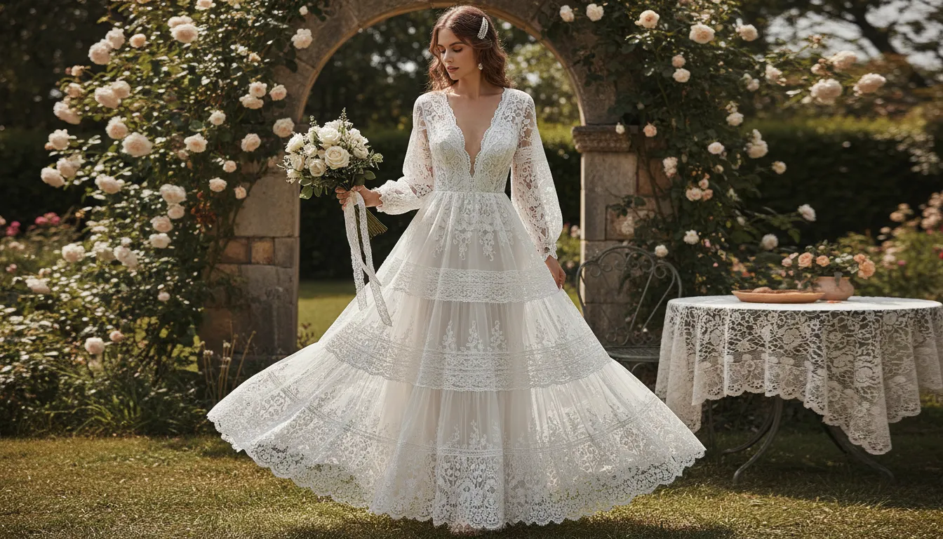 Ilustración de lace: A delicate fabric made of threads, often decorative.