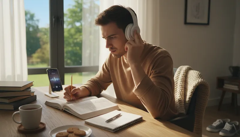 Illustration of listen: to pay attention to sound or speech.