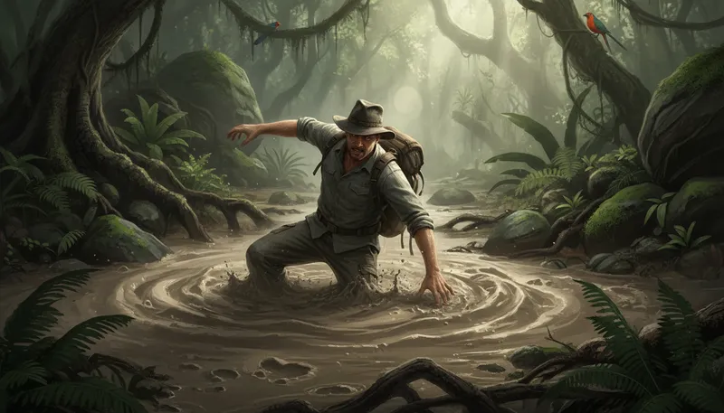 Illustration of quicksand: Loose, wet sand that can trap objects.