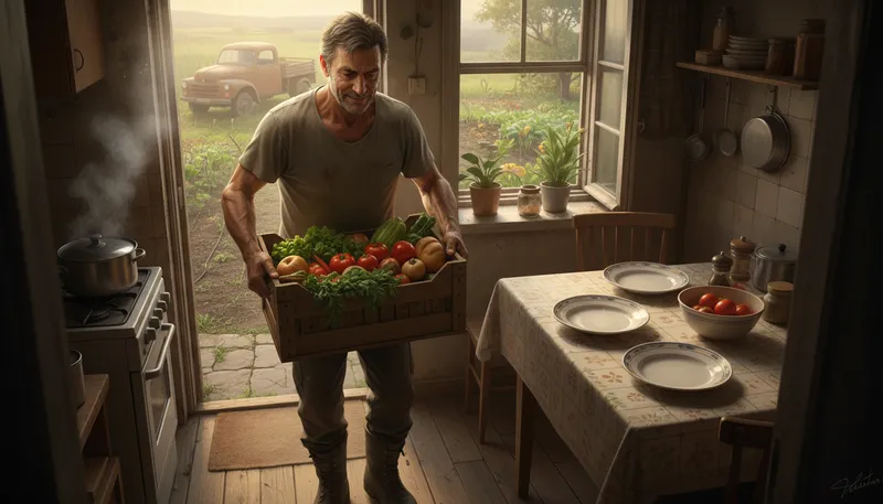 Illustration of put food on the table: provide for basic needs.