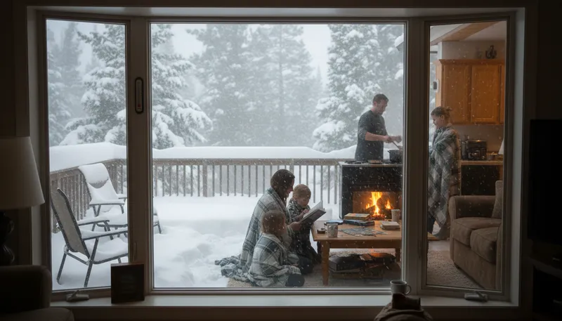 Illustration of snowstorm: Severe weather with heavy snowfall.
