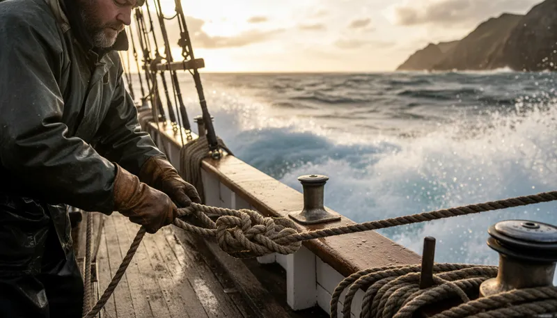Illustration of sailor: A person who works on a boat or ship.