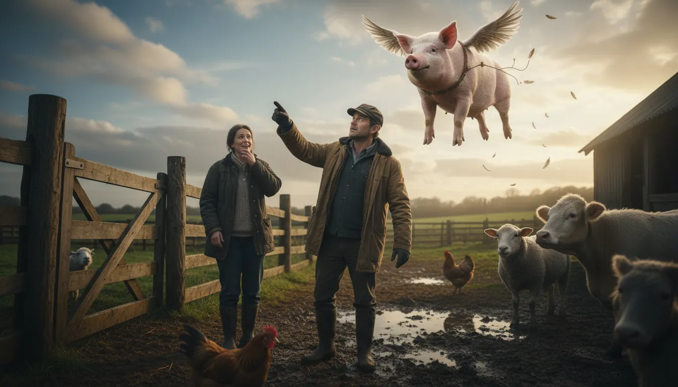 Ilustrasi pigs may fly: used to mean that something will never happen