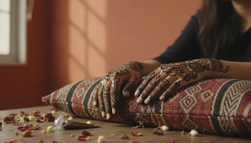 Illustration of henna: A dye made from a plant, used for body art.