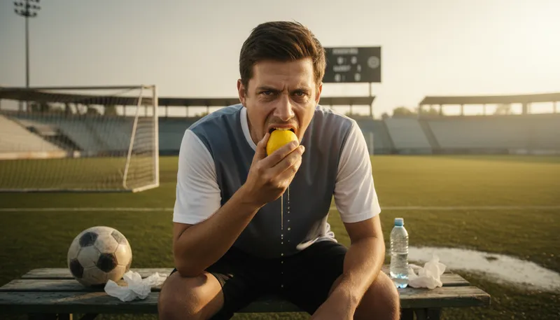 Illustration of suck a lemon: to express displeasure or disappointment