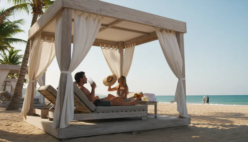 Illustration of cabana: A small shelter by a pool or beach.