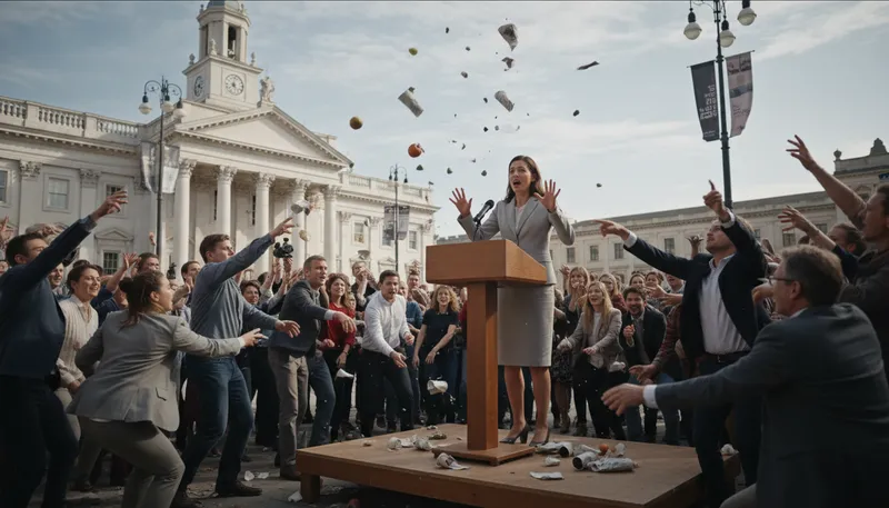 Illustration of give someone hail columbia: To give someone a big welcome or cheer.