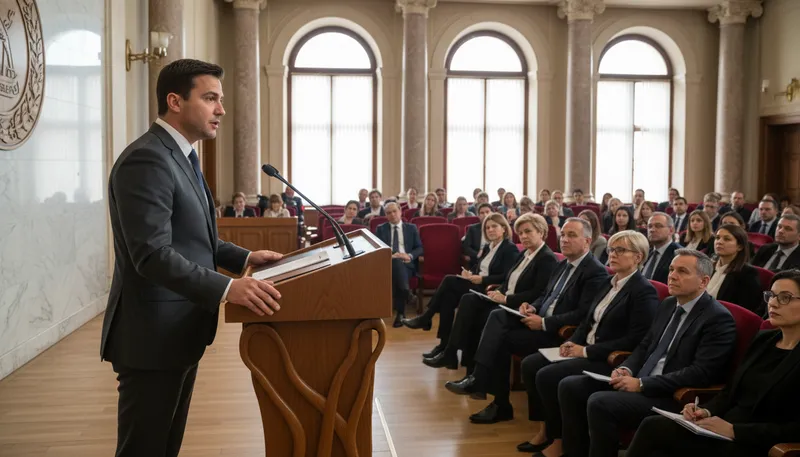 Illustration of tribune: platform or podium for public speaking