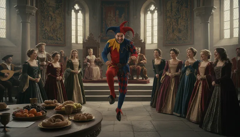 Illustration of jester: A person who entertains with jokes.