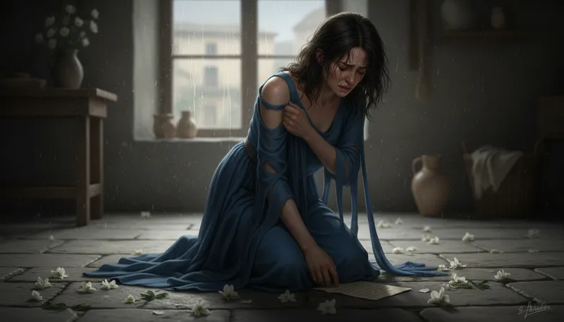 Illustration of rend one's garments: to show deep sorrow or distress