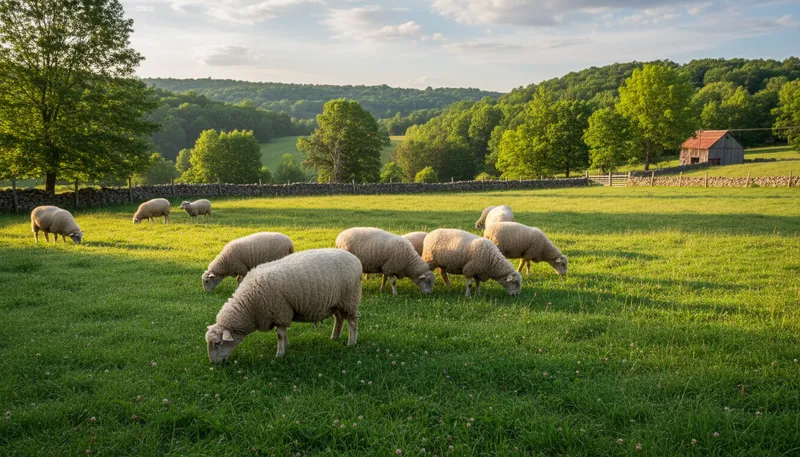 Illustration of sheep: a domesticated woolly animal often raised for meat.