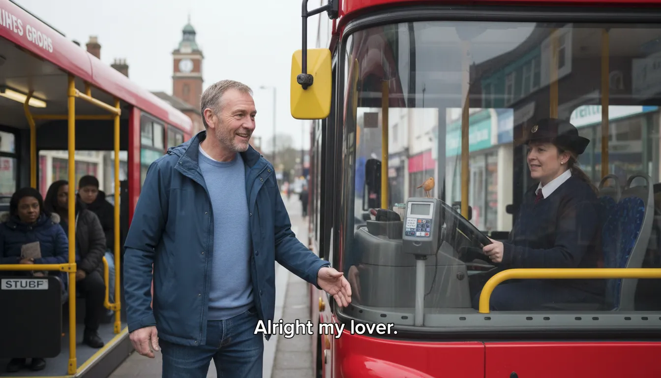 “alright my lover” kelimesinin çizimi: a friendly informal British greeting for anyone