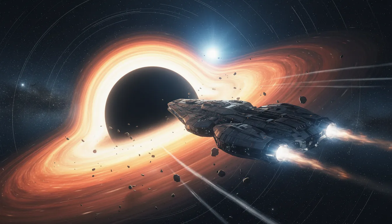 Illustration of black hole: region in space with strong gravity, nothing escapes