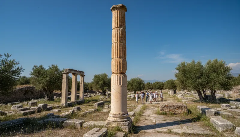 Illustration of column: A tall, vertical structure supporting a building.