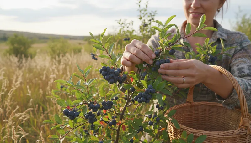 Illustration of saskatoon: a type of sweet, dark berry