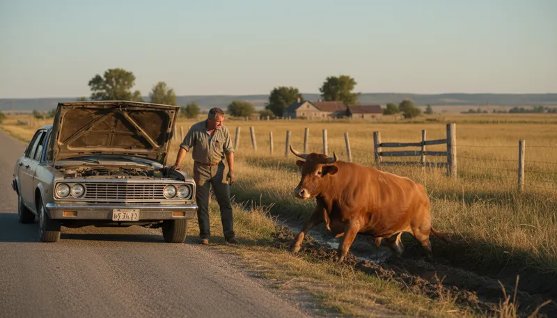 Illustration of ox is in the ditch: a problem needs urgent attention