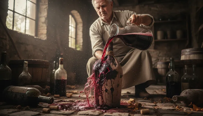 Illustration of put new wine in old bottles: use old methods for new ideas