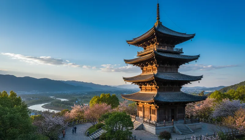 Illustration of pagoda: A tiered tower with multiple eaves, found in Asia.