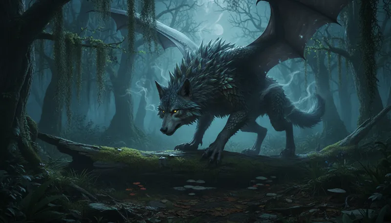 Illustration of mythological: Related to myths or traditional stories.