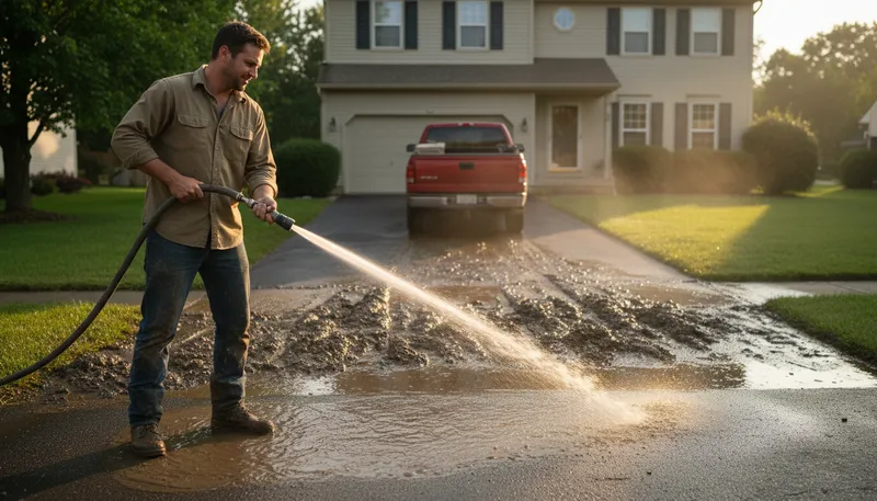 Illustration of hose down: to spray water on something