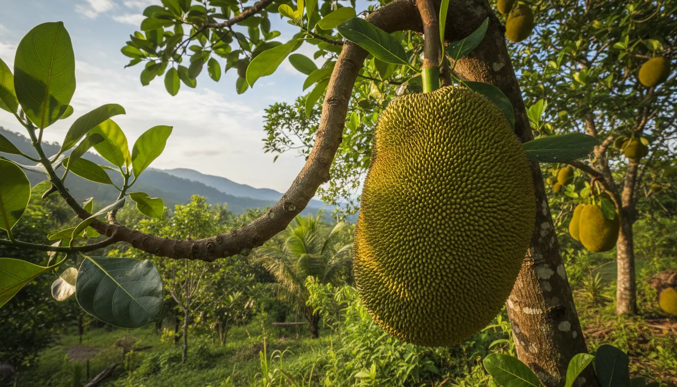 Illustration of jackfruit: a large tropical fruit that grows on trees