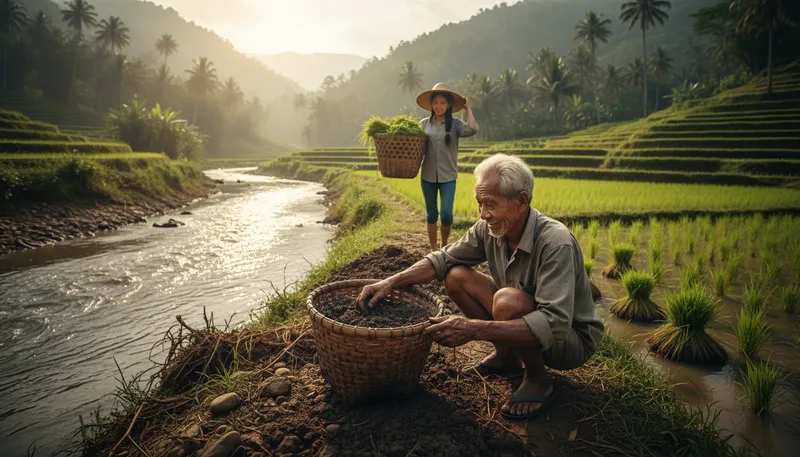 Illustration of take soil: to gather or obtain land or resources