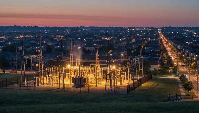 Illustration of substation: a facility that distributes electricity