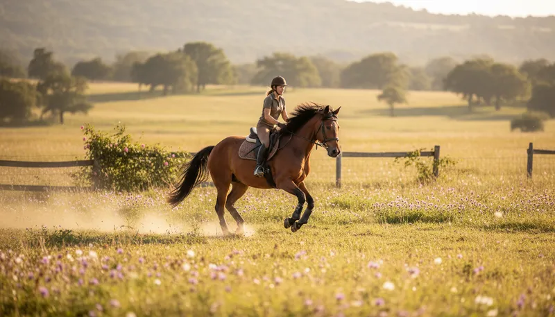 Illustration of at a canter: moving at a slow, relaxed pace.