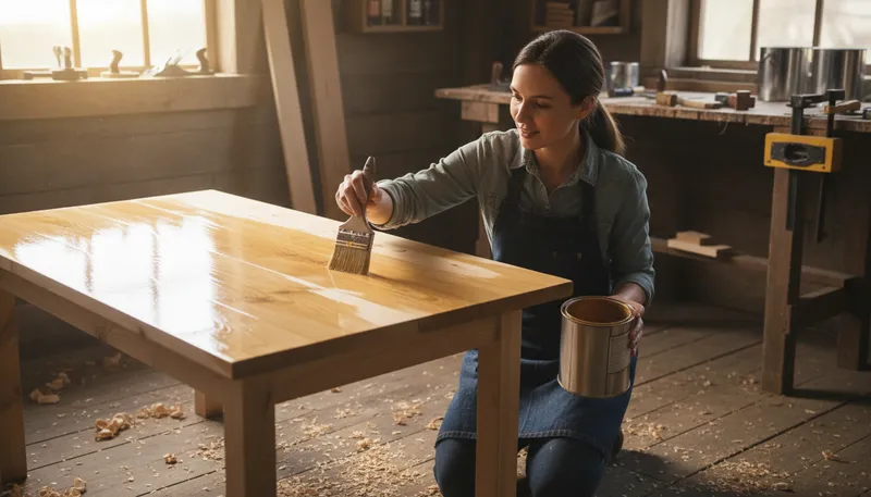 Illustration of varnish: A clear liquid used to protect wood surfaces.