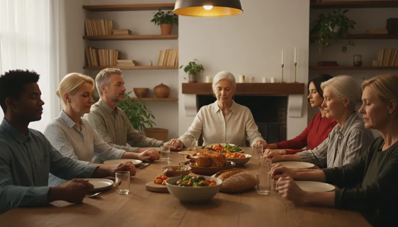 Illustration of say grace: To offer a prayer before a meal.
