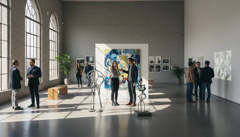 Illustration of exhibition: a public display of art or items.