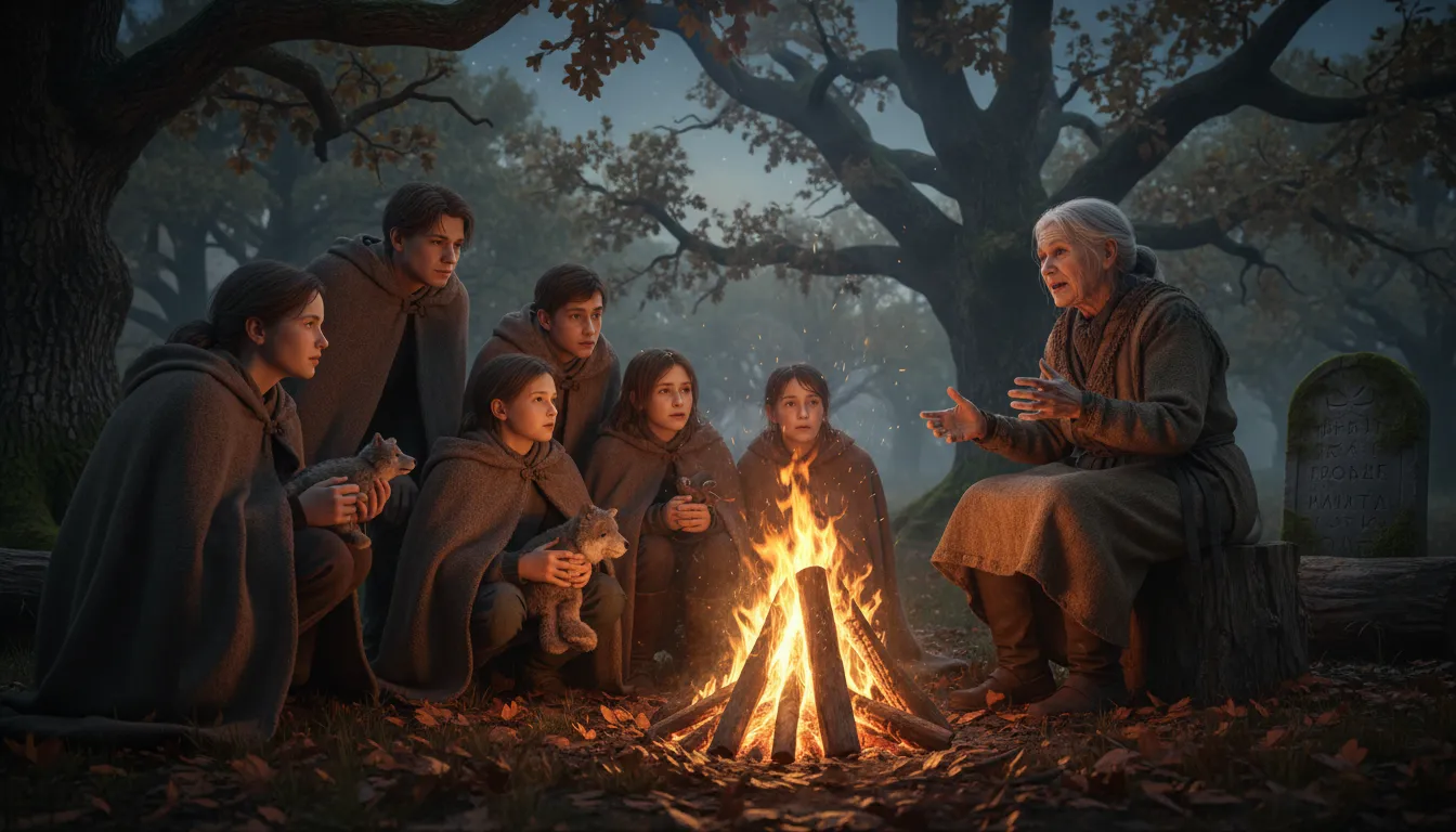 Illustration of fairy tale: A traditional children's story about magic, often with fairies, witches, or talking animals.