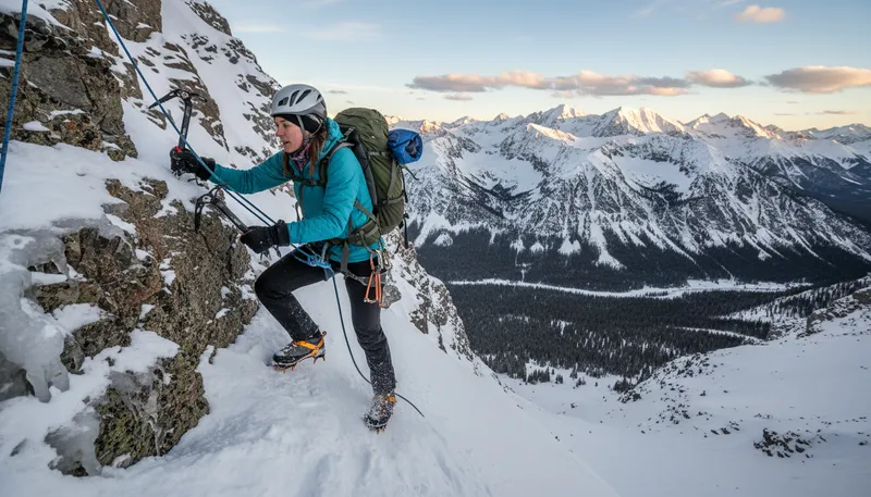 Illustration of mountaineering: The sport of climbing mountains.