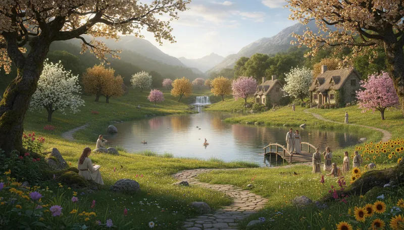 Illustration of avalon: A mythical island from Arthurian legend.
