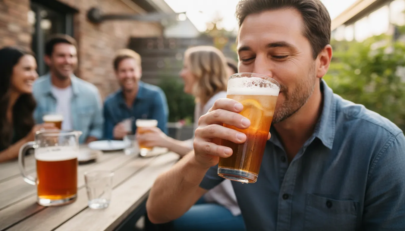wet one's whistle-এর ইলাস্ট্রেশন: To drink something, usually alcohol.