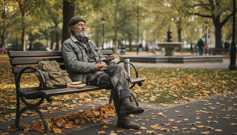 Illustration of vagabond: A person who wanders without a home.