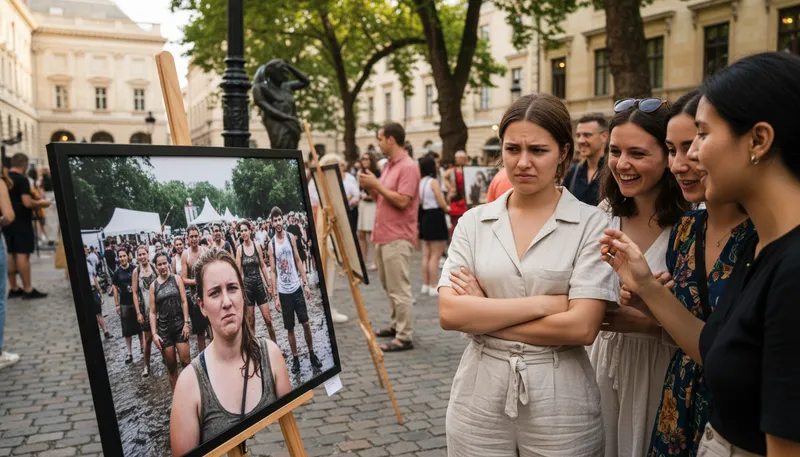 Illustration of i'm in this photo and i don't like it: to dislike one's appearance in a picture