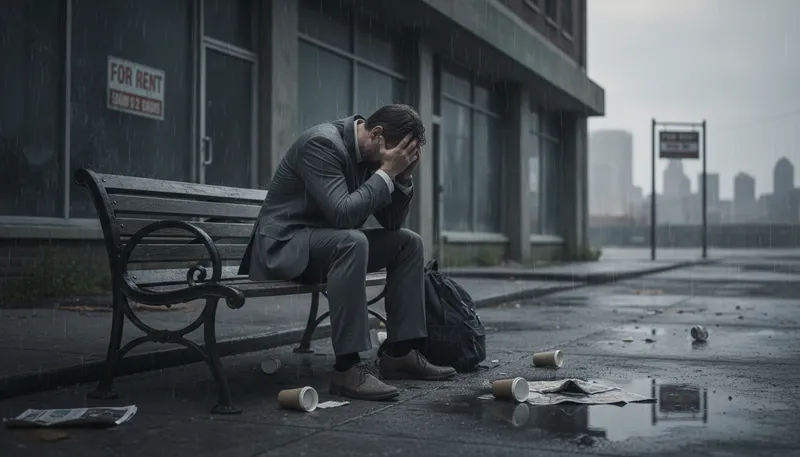 Illustration of hit rock bottom: reach the lowest point in life or situation.
