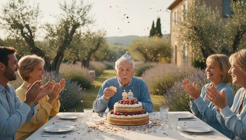 Illustration of ripe old age: a long, fulfilling life lived well.